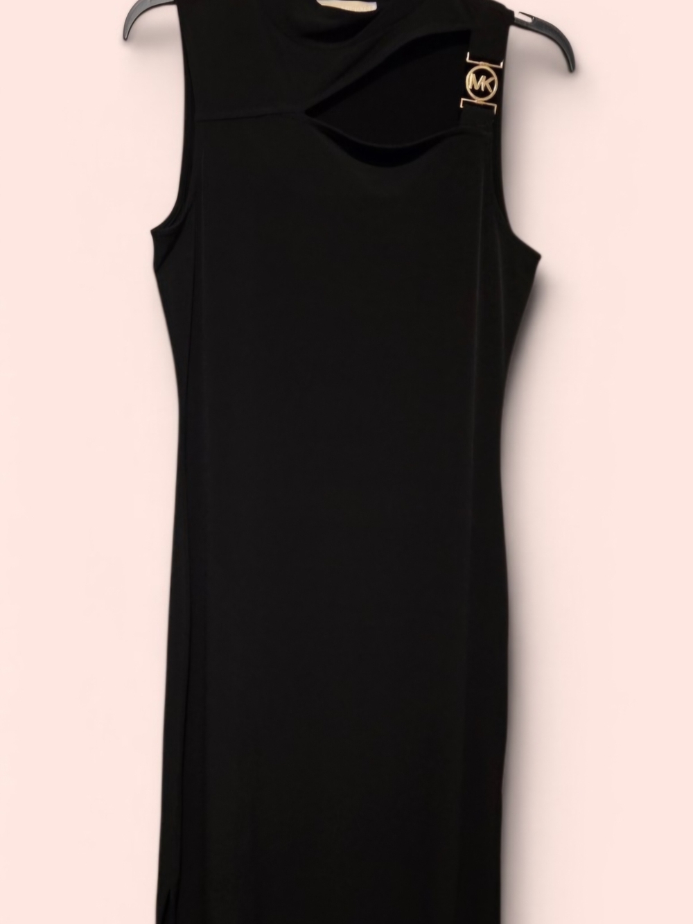 Michael Kors Black One-Shoulder Sheath Dress with Gold MK Buckle